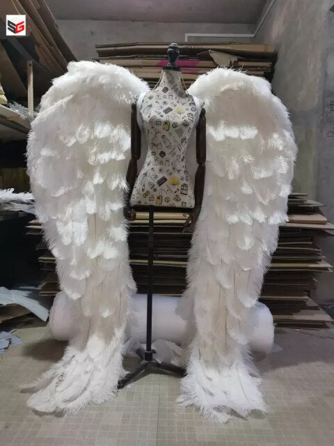 Large Size Natural Ostrich Angel White Feather Pink Wings